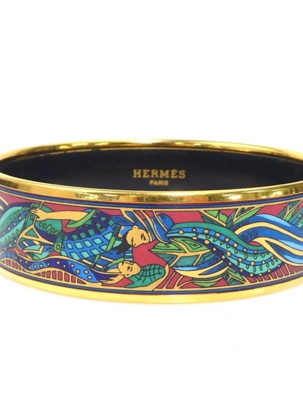 HERMES Cloisonne Bangle Bracelet Gold/Multicolor Metal/Enamel